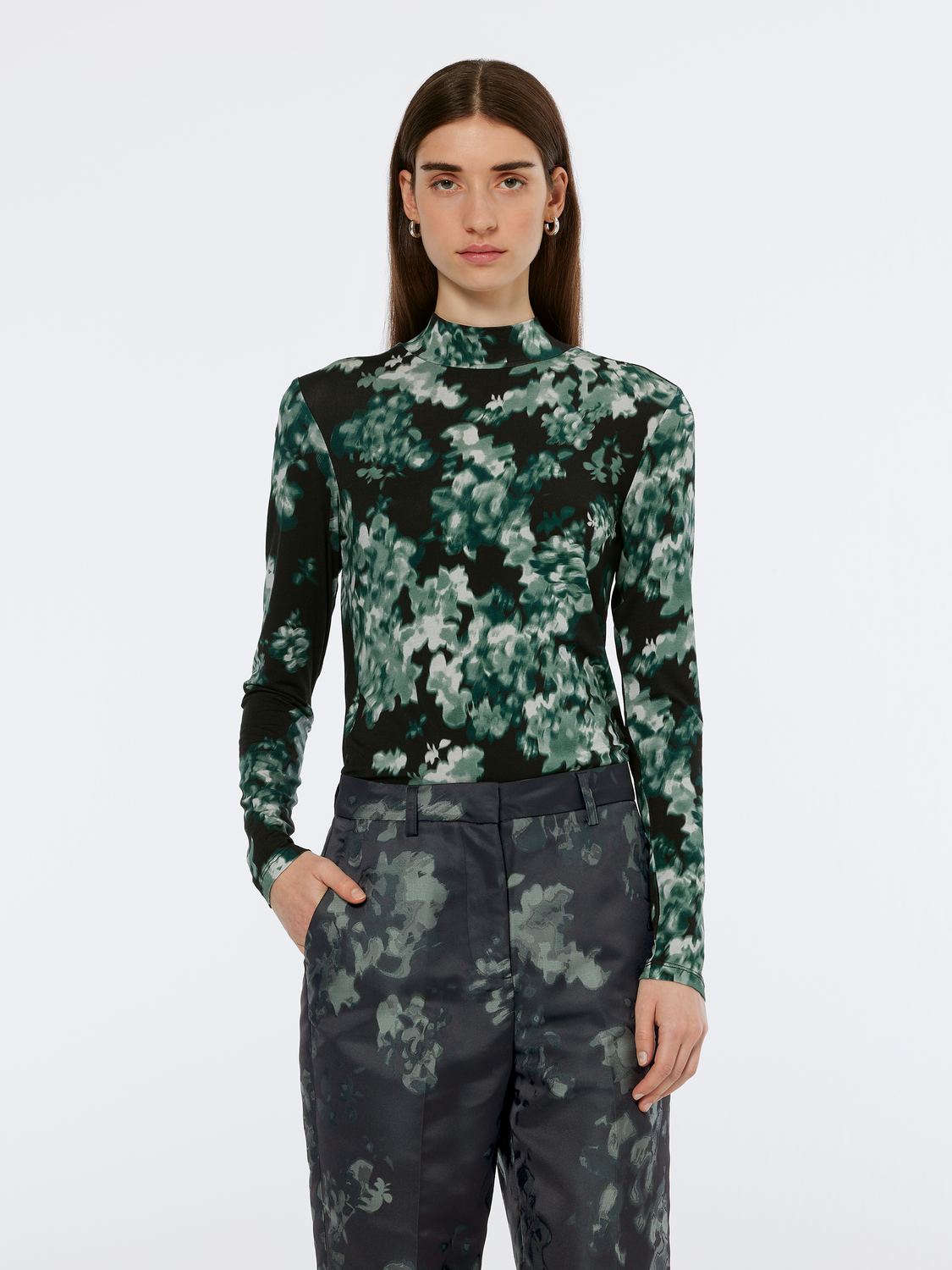 Floral Mock Neck Long Sleeve T-Shirt (PRE-ORDER)