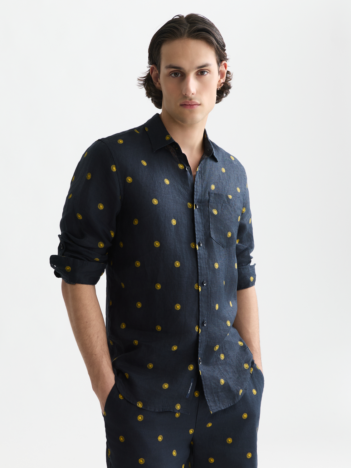 navy blue and gold dress shirt Linen Printed Regular-Fit Shirt – Scotch & Soda