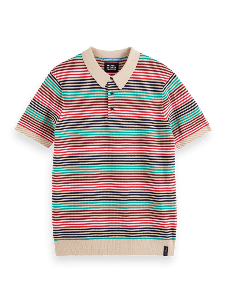 Striped Knit Polo Shirt Front
