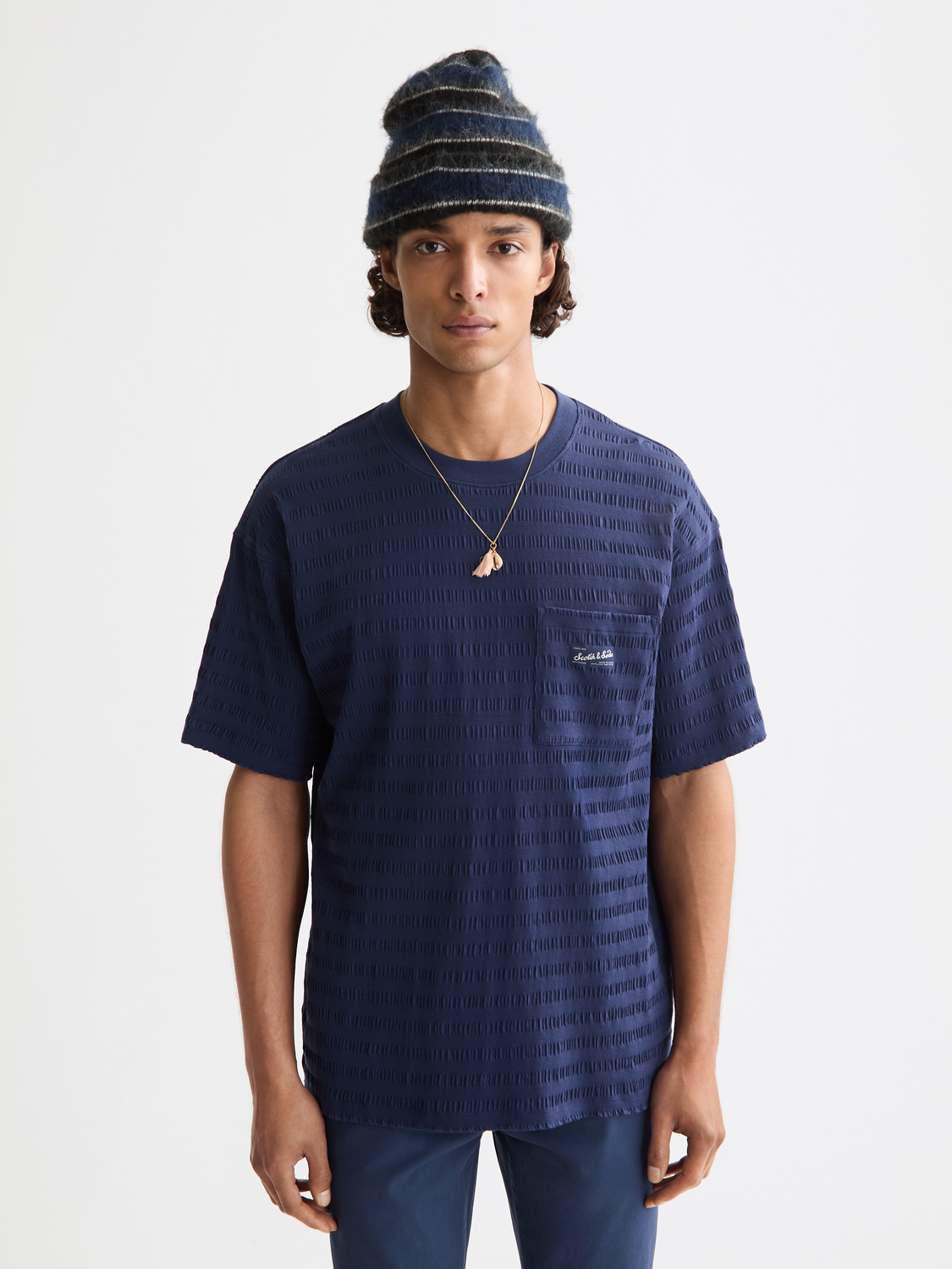Relaxed-Fit Horizonal Textured T-Shirt – Scotch & Soda