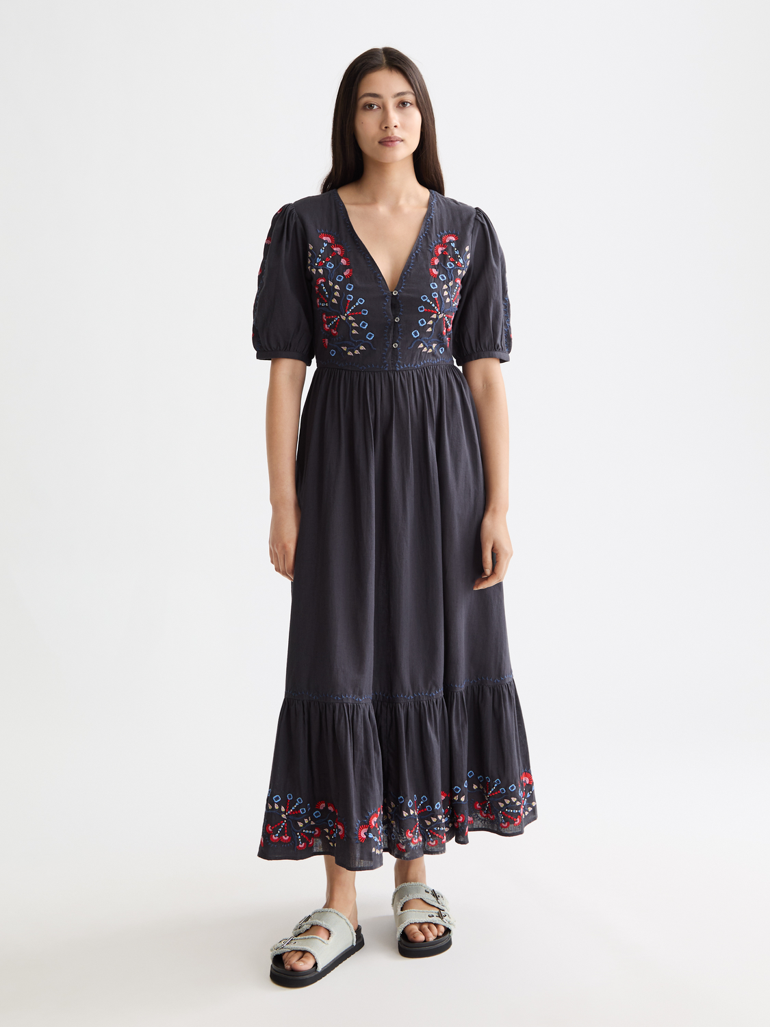 sachin and babi light blue dress Knee-Length Lace Wedding Guest Dress with Long Sleeves– PromGirl main image 1