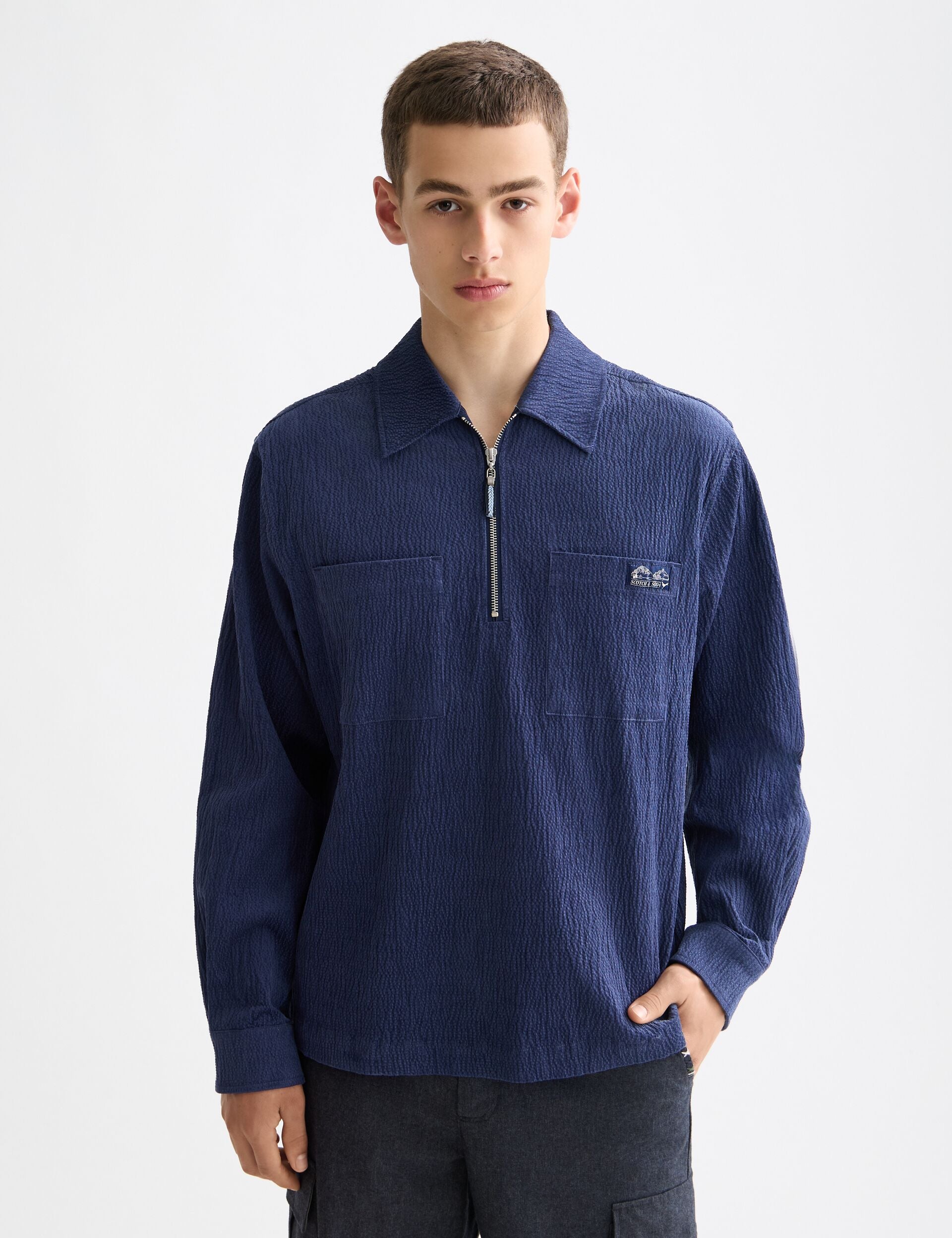 quarter zip with dress shirt Quarter zip corduroy shirt – Scotch & Soda