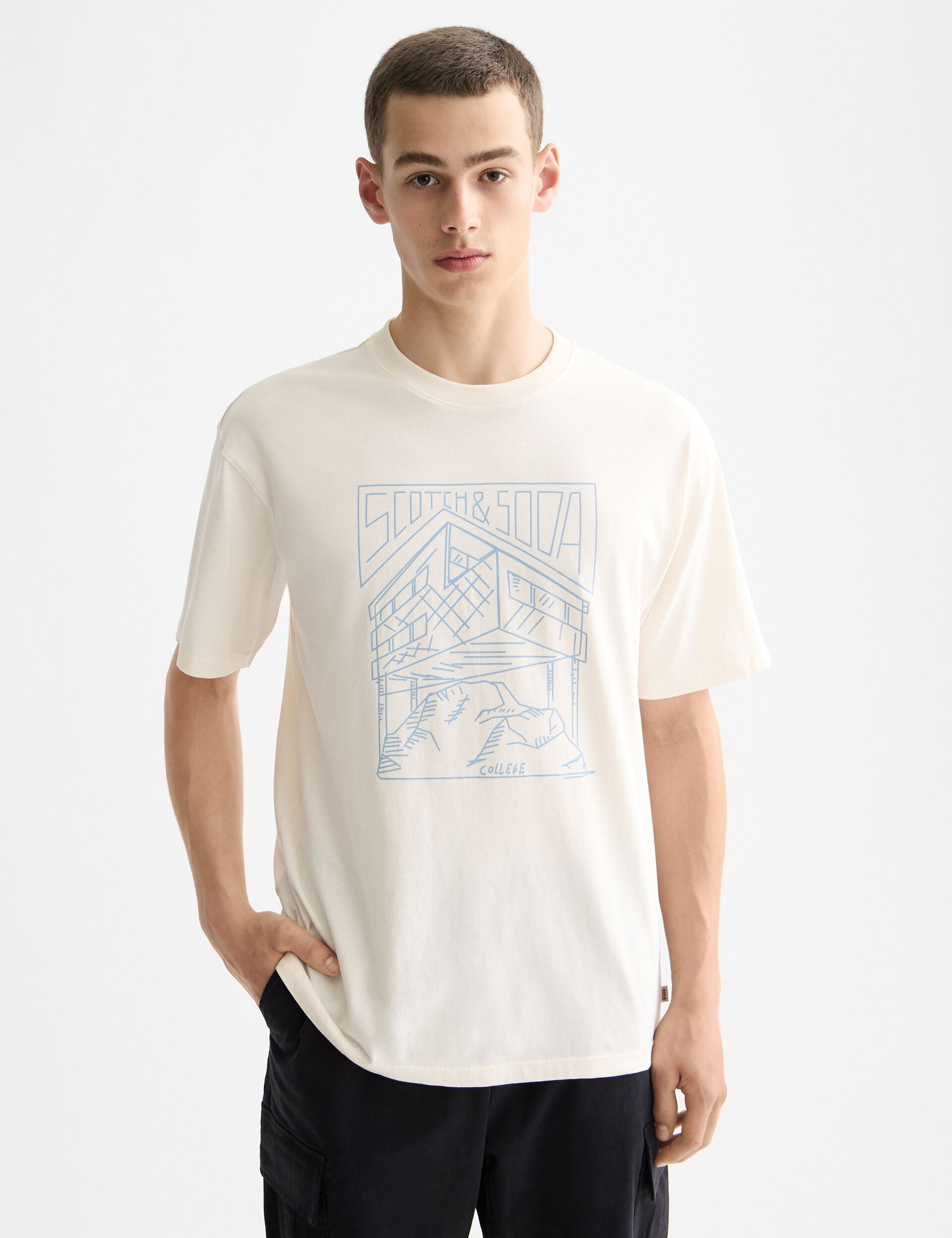 Scotch & Soda Heren Oversized T-shirt Met Print Taupe Scotch & Soda Heren Oversized T-shirt Met Print Taupe