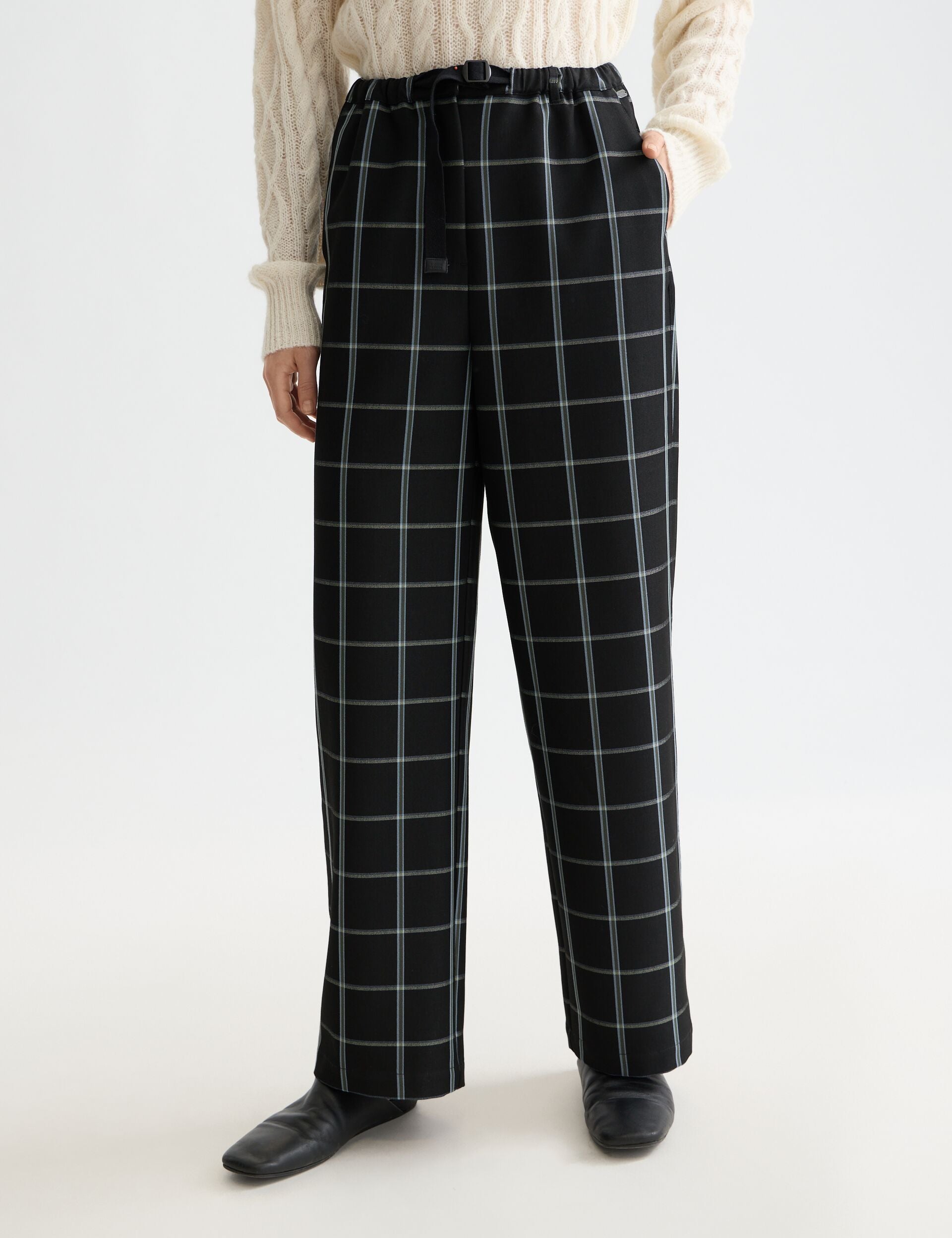 即日発送　 High waist check pants BLACK S Ezra - High rise drawstring pant – Scotch & Soda