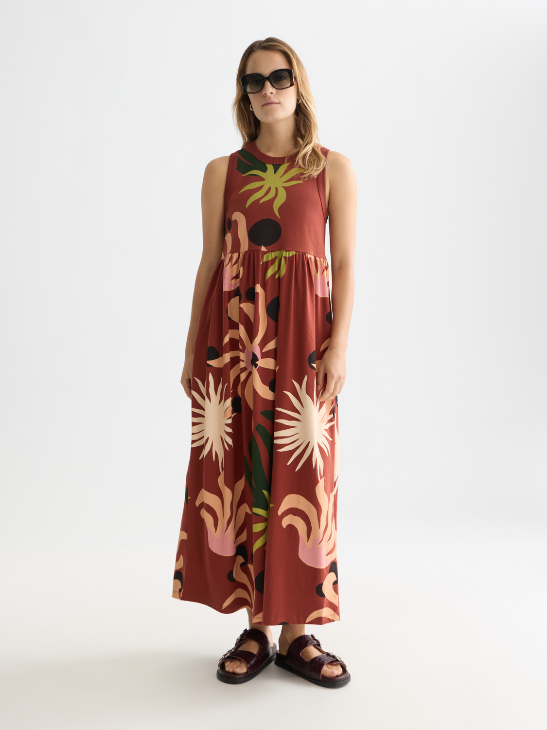 Printed Tank Midi Dress Desert Hawaiian Burnt Henna / S