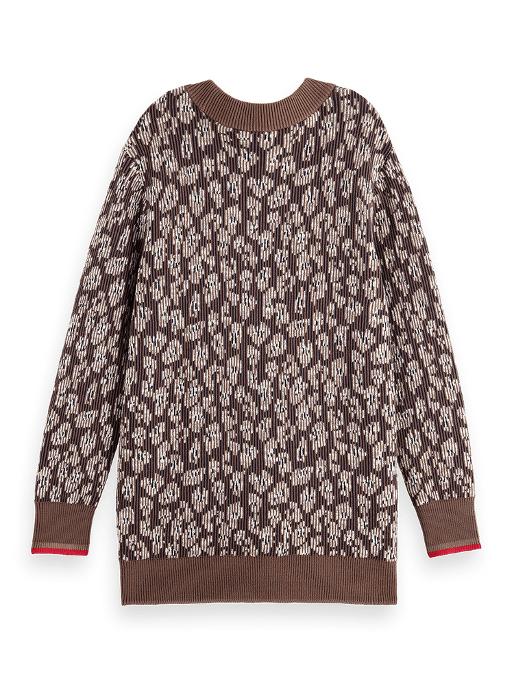 Denim & Co. Jacquard Open Front Tie Waist Cardigan Sweater Black L