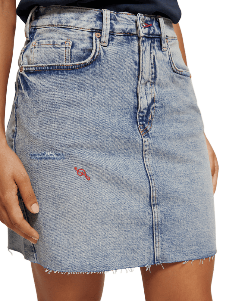 Embroidered Denim Mini Skirt