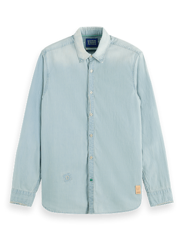 Lightweight Denim Shirt With Heavy Wash And Repair Details