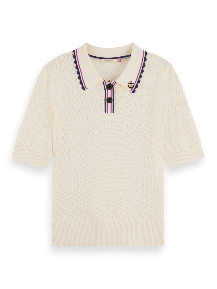 Pointelle Collared Knitted Tee-Veri Peri
