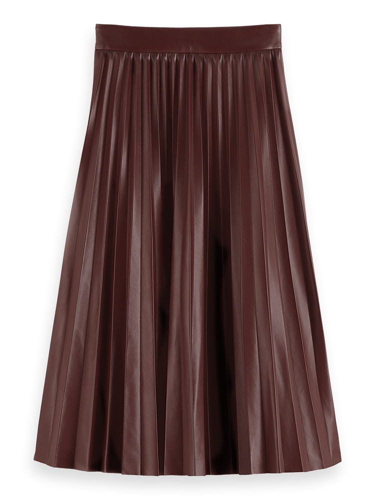 Faux Leather Pleated High Rise Midi Skirt | Scotch & Soda