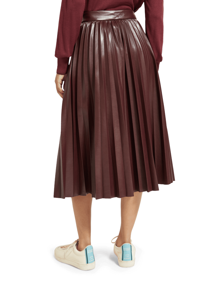 Faux Leather Pleated High Rise Midi Skirt