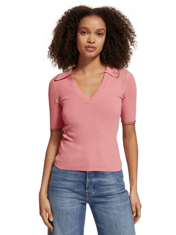 Ribbed Collared Knit Top | Scotch & Soda