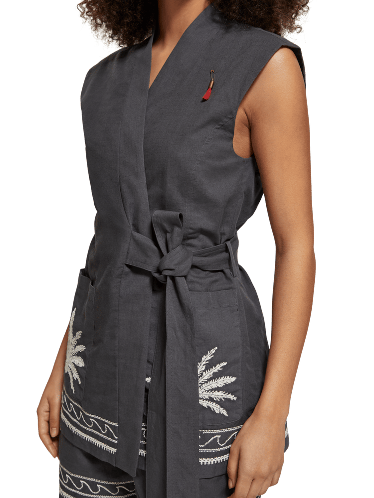 Belted Gilet With Palm Embroidery | Scotch & Soda