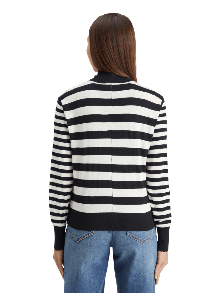 Striped Crew Neck Relaxed Fit Cardigan