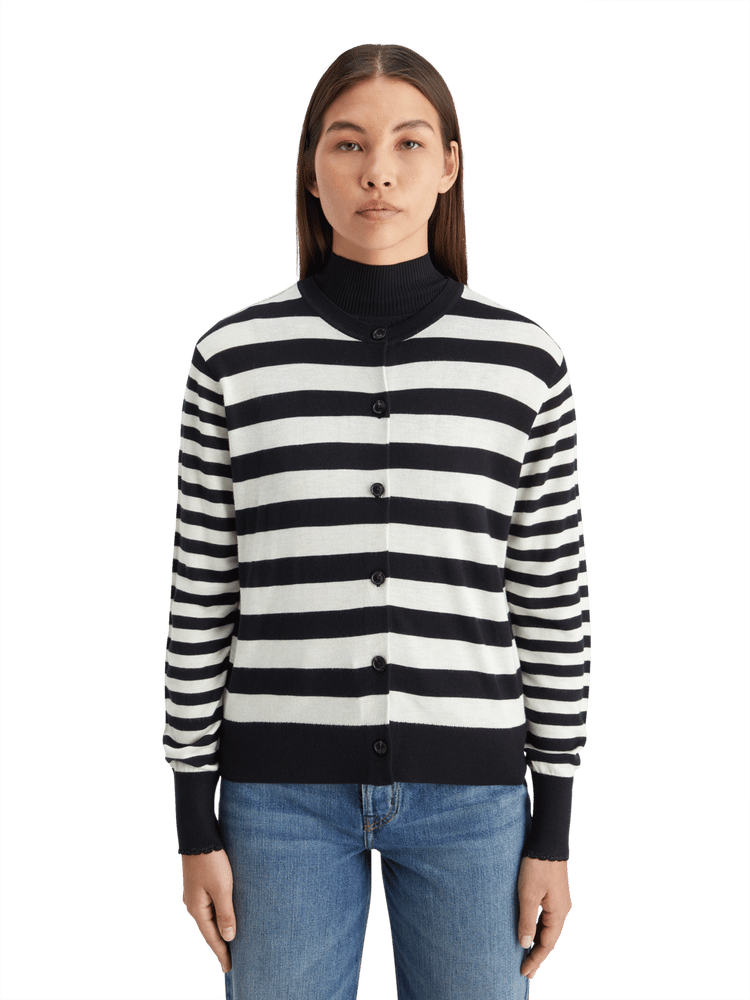 Striped Crew Neck Relaxed Fit Cardigan