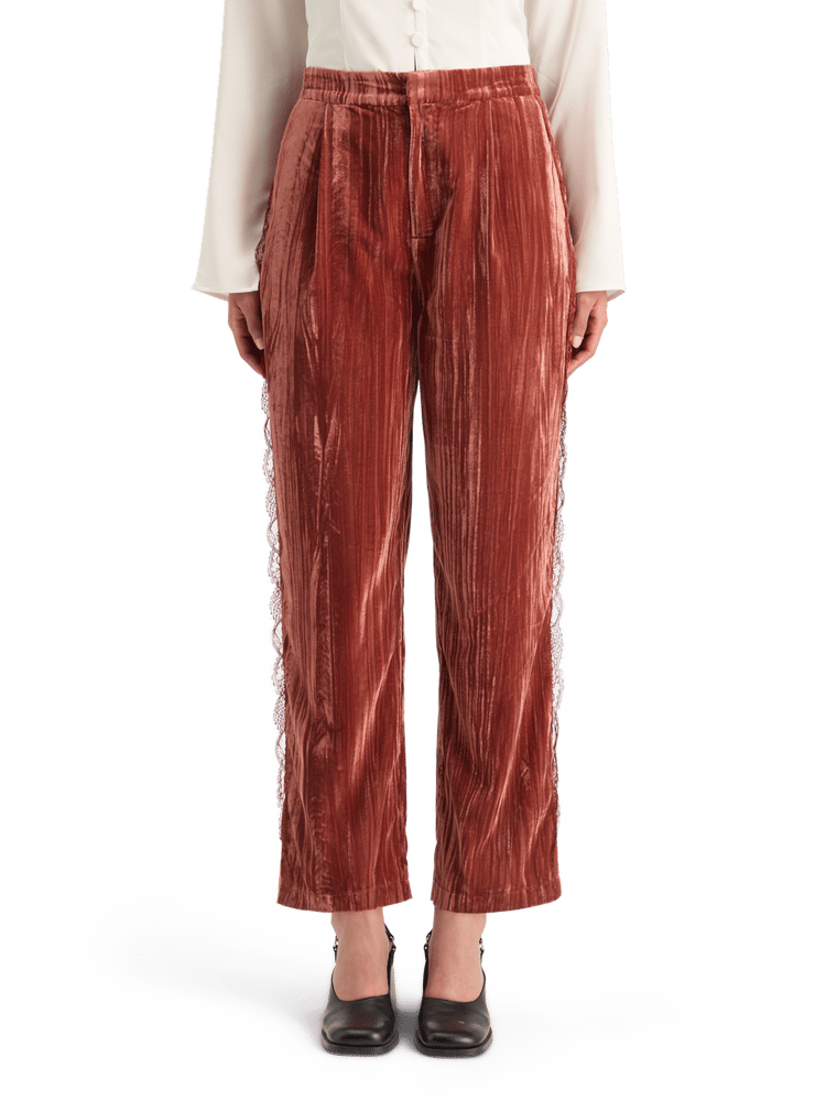 Lace Trimmed Velvet Pant