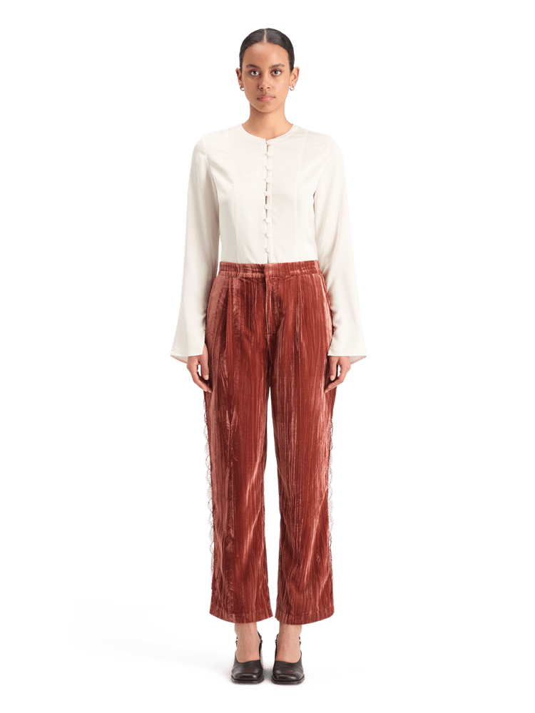 Lace Trimmed Velvet Pant