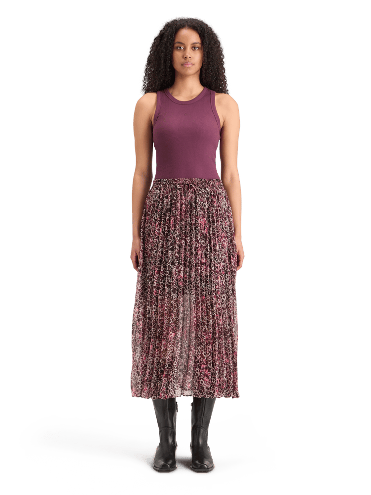 Pleated Floral Midi Skirt