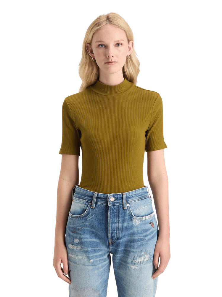 Mock Neck Rib T-Shirt