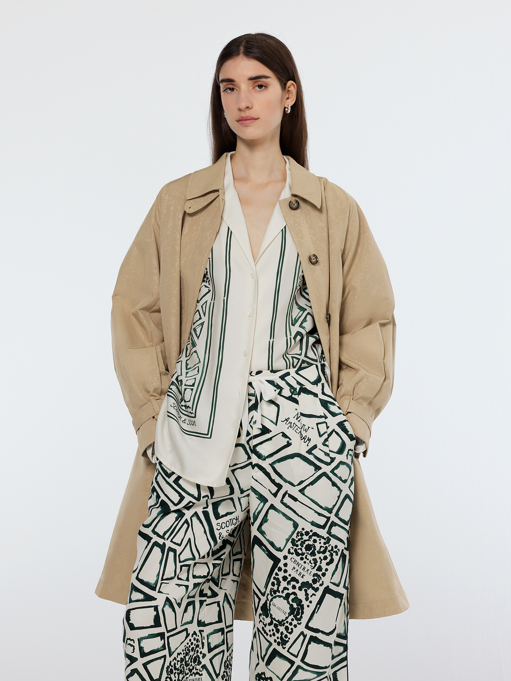 Floral Embossed Cotton Blend Car Coat