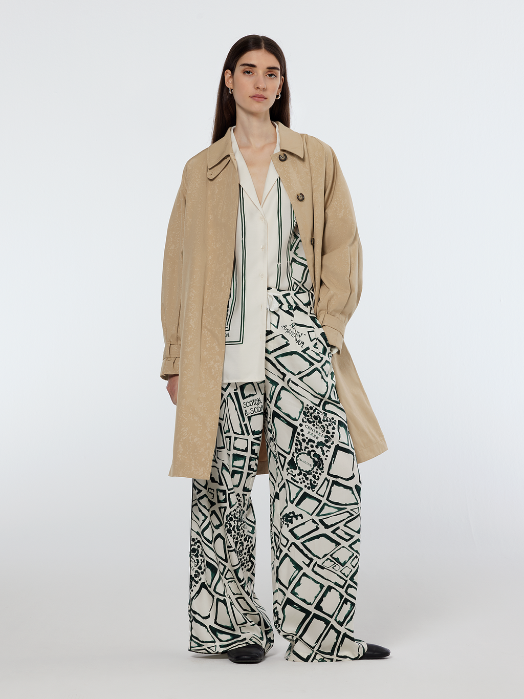 Floral Embossed Cotton Blend Car Coat