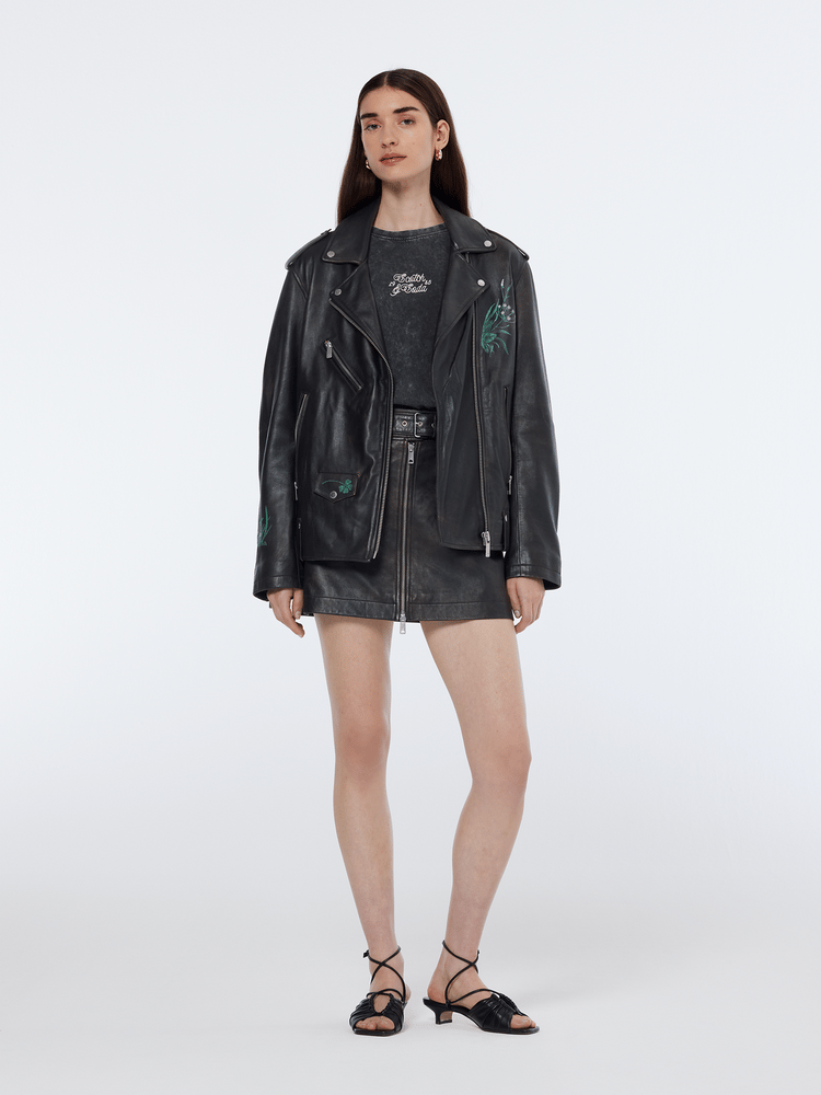 Oversized Graphic Leather Jacket