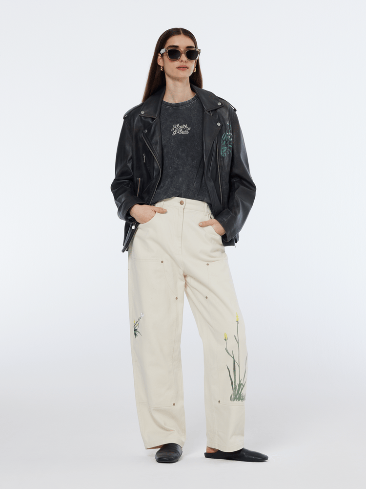 Raine High Rise Wide Leg Embroidered Pant