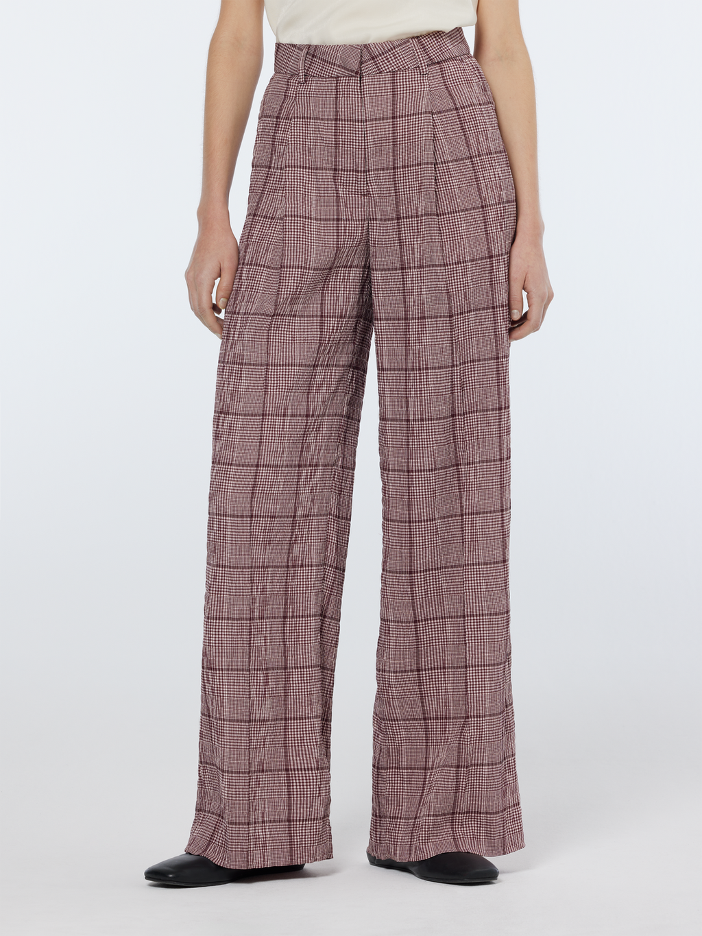 Rose High-Rise Wide-Leg Prince Of Wales Seersucker Pant