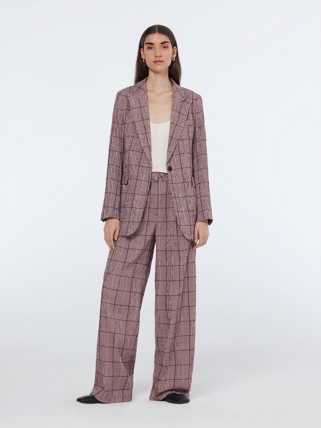 Rose High-Rise Wide-Leg Prince Of Wales Seersucker Pant