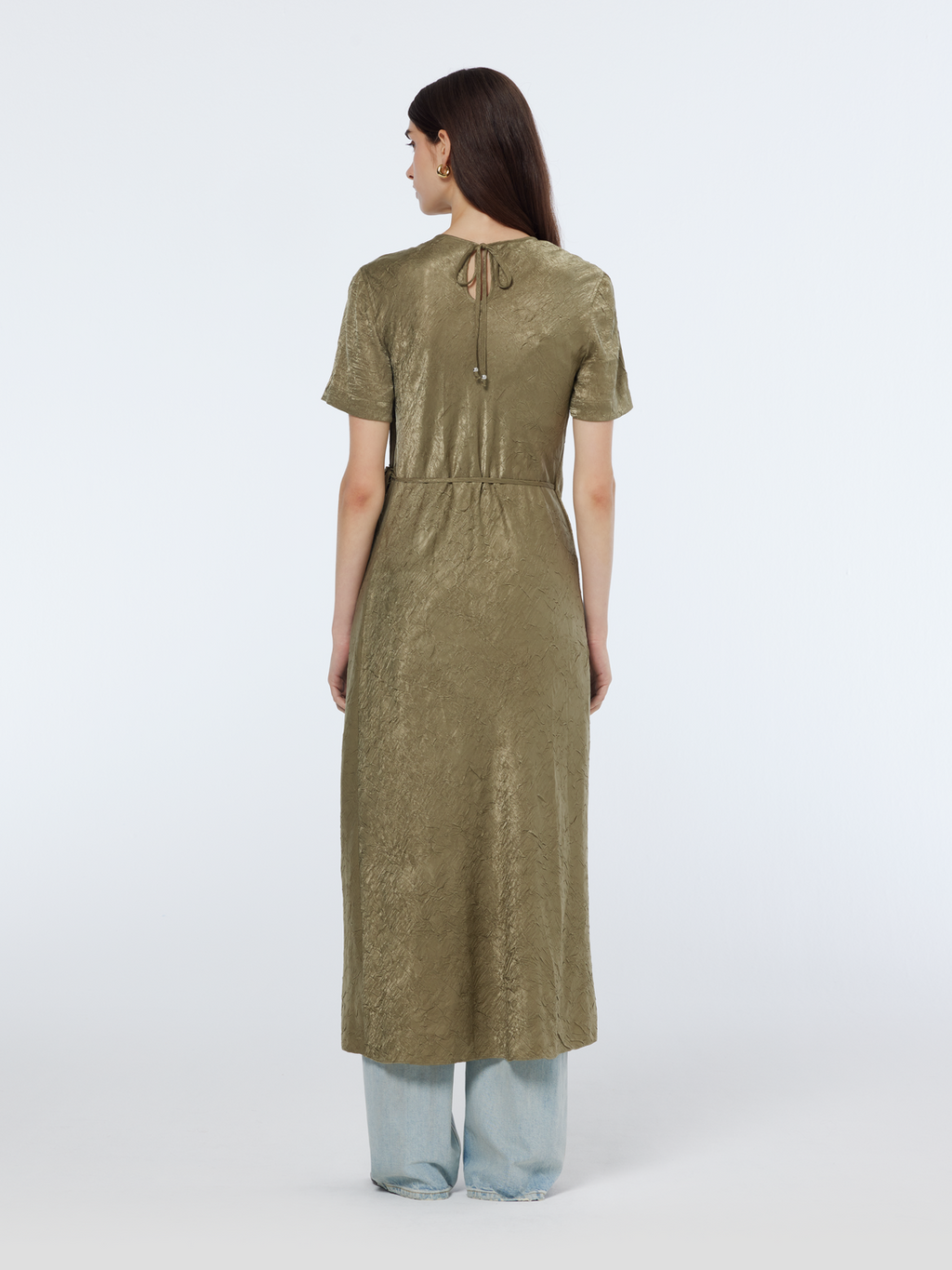 Midi Crushed Satin Wrap Dress