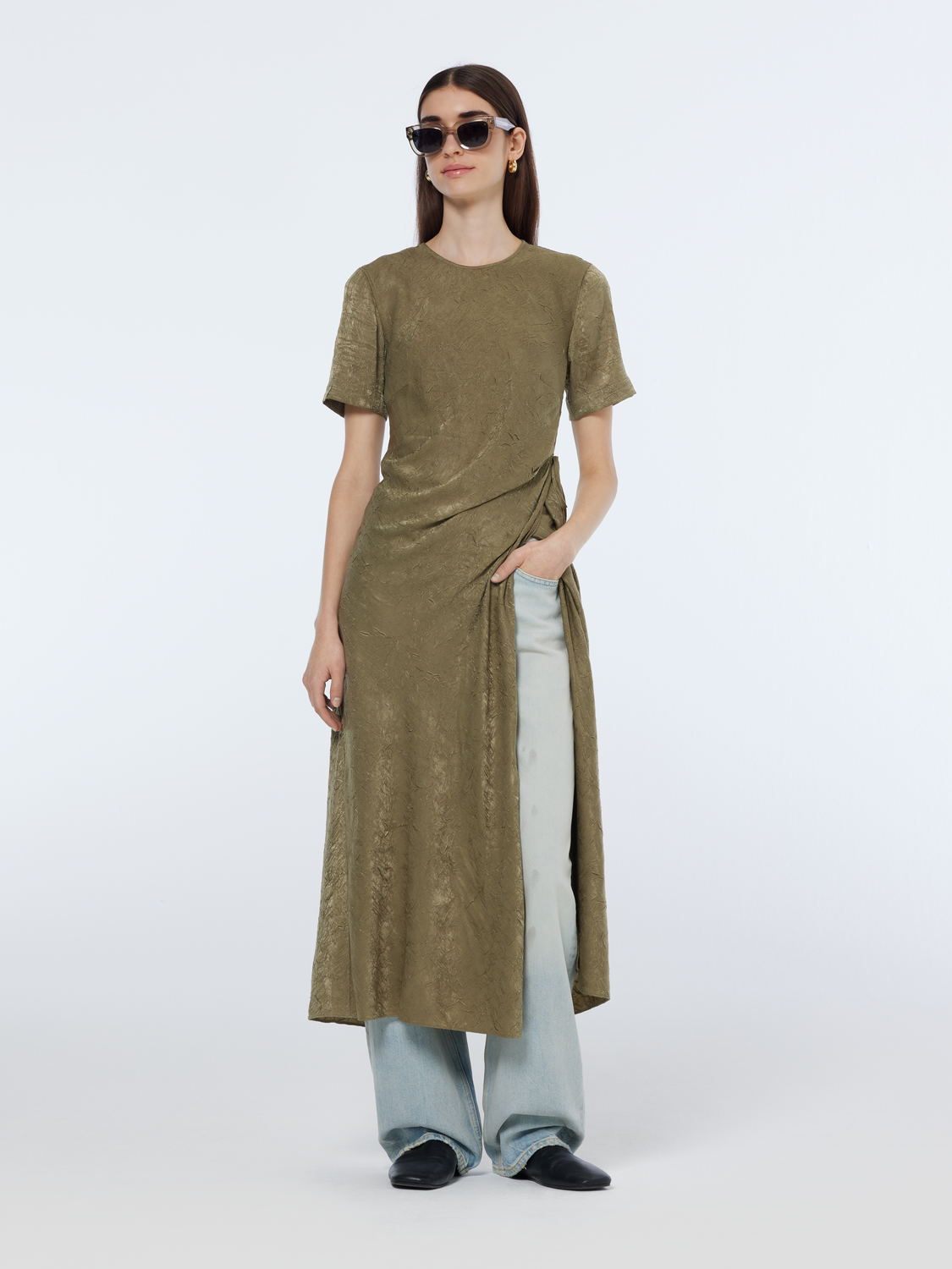 Midi Crushed Satin Wrap Dress