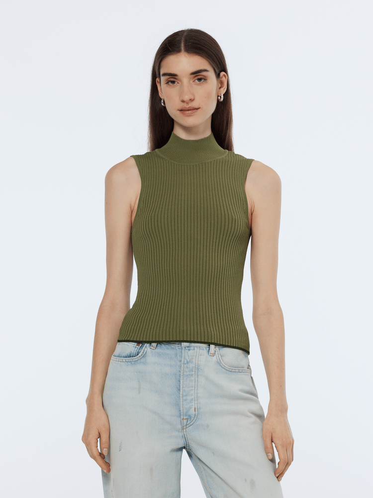 Ribbed Knit Turtleneck Tank