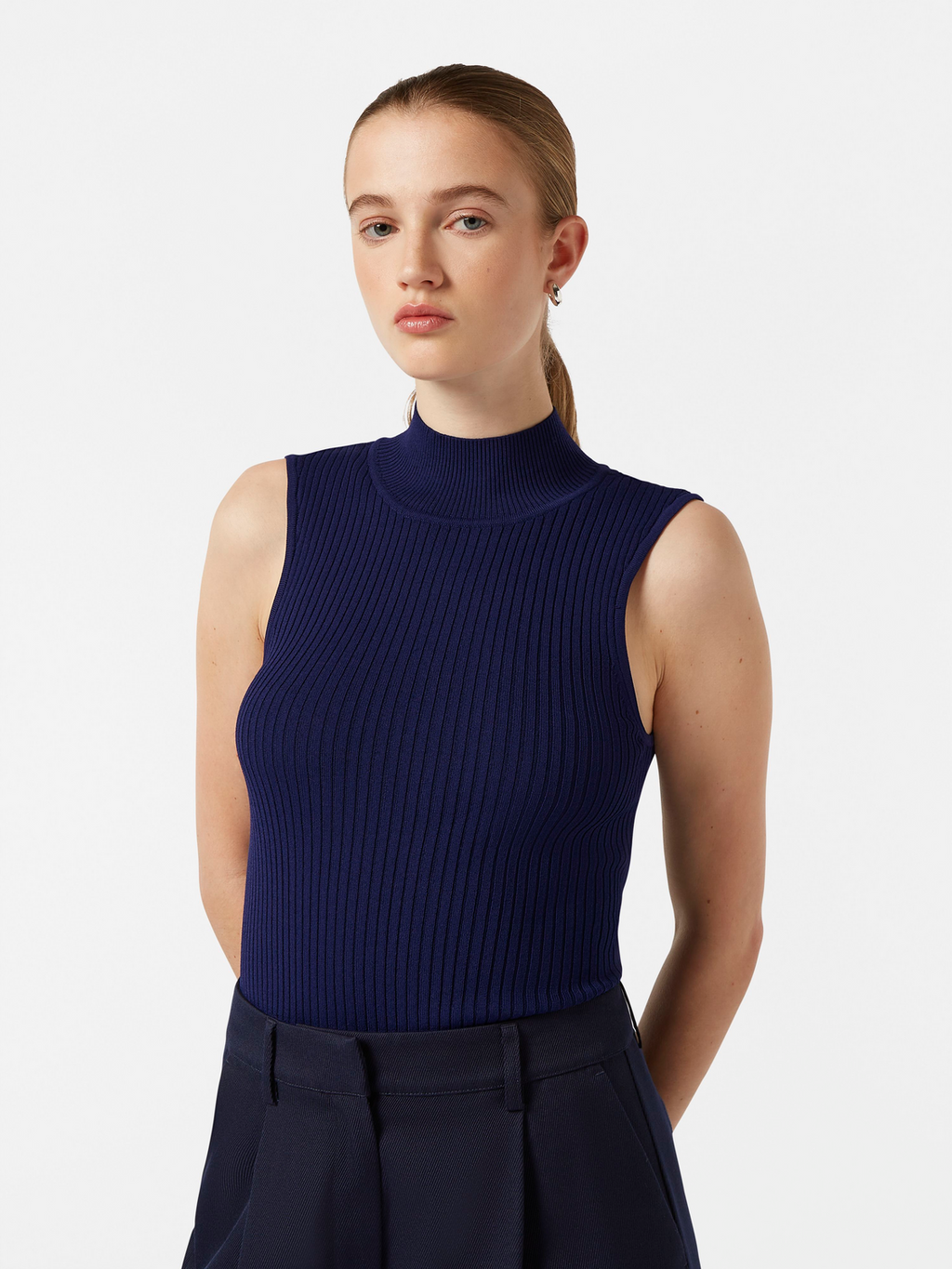Ribbed Knit Turtleneck Tank