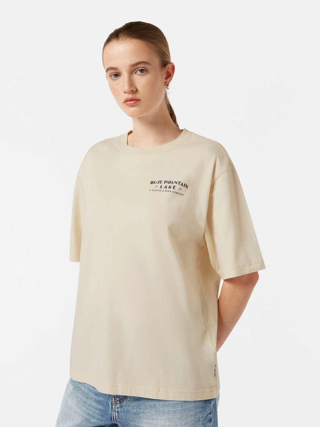 Blue Mountain Lake Washed Artwork Loose Fit T-Shirt