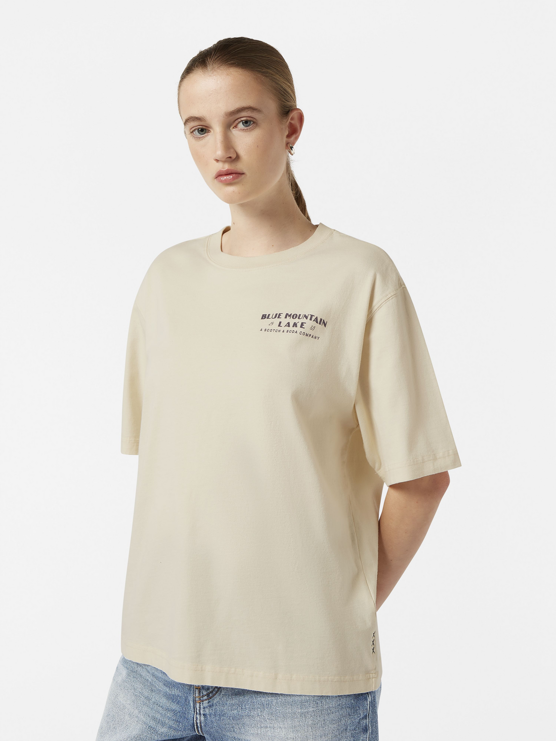 Blue Mountain Lake Washed Artwork Loose Fit T-Shirt