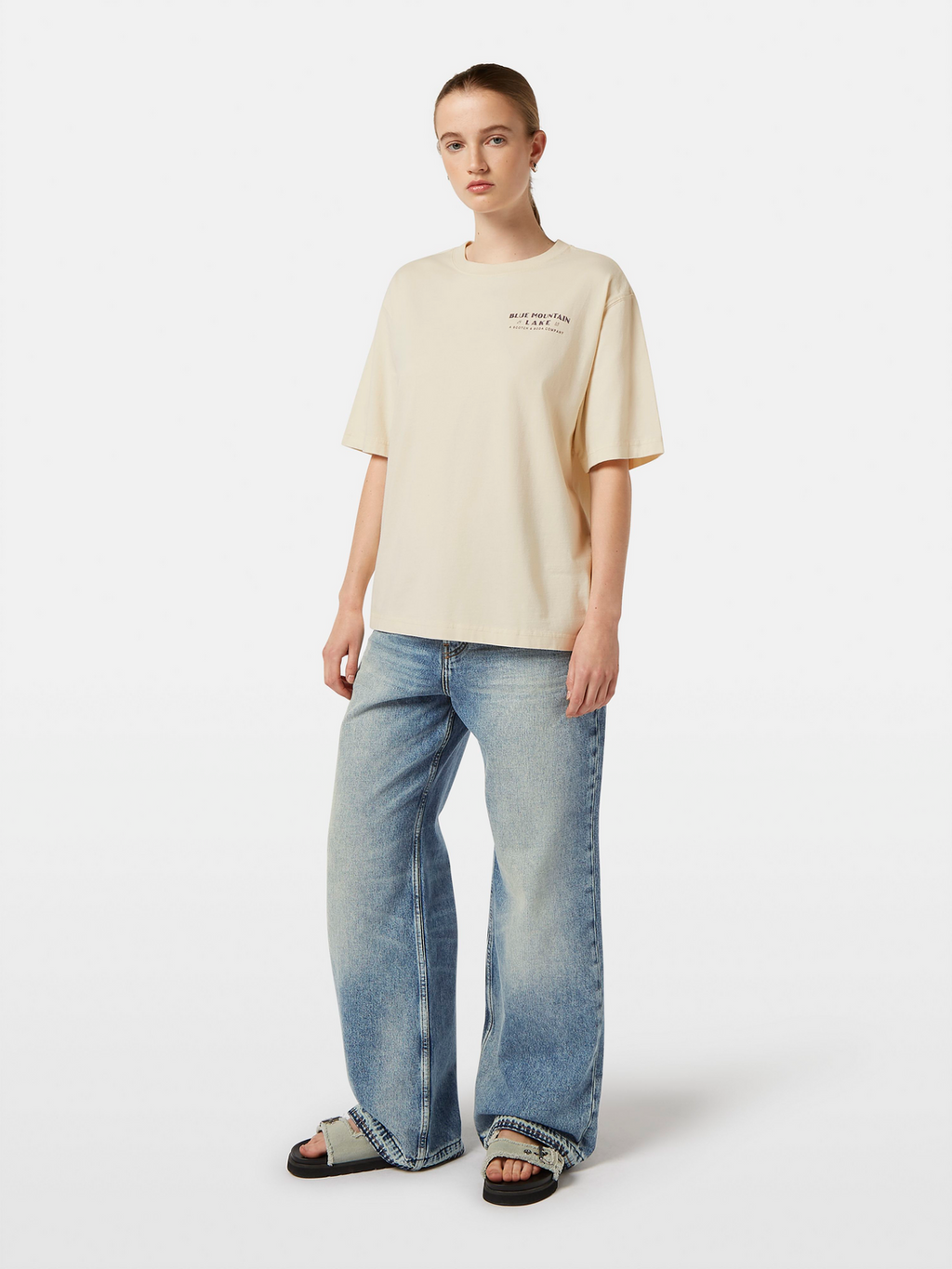 Blue Mountain Lake Washed Artwork Loose Fit T-Shirt