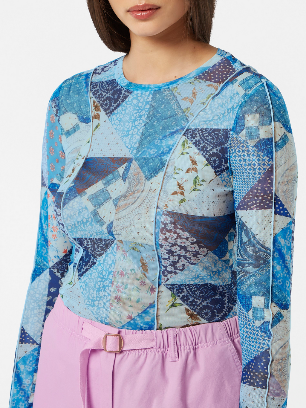 Quilted Print Mesh Long Sleeve Shirt