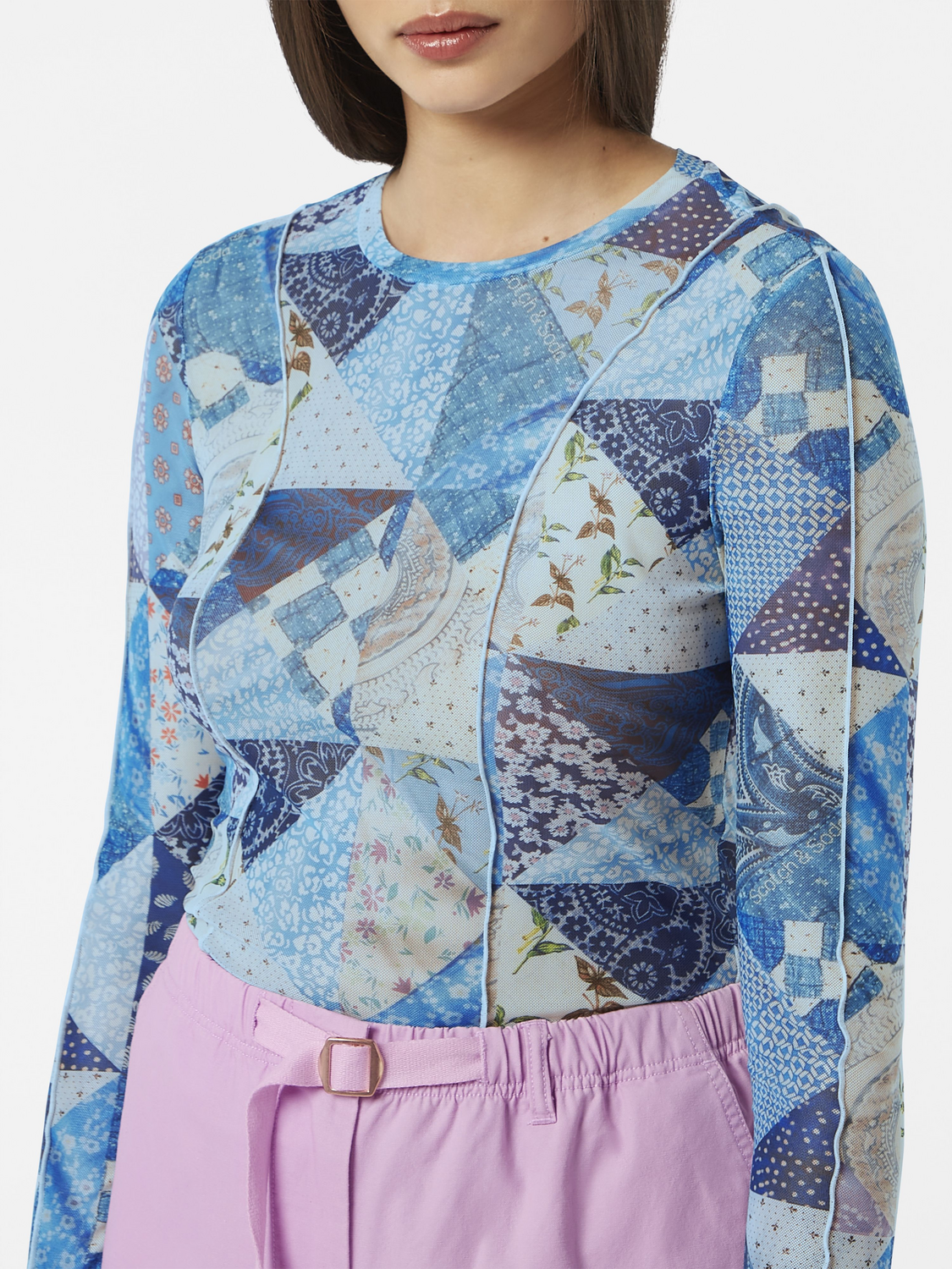 Quilted Print Mesh Long Sleeve Shirt