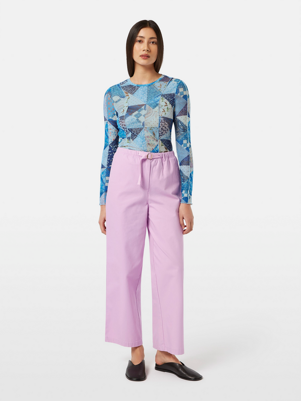 Quilted Print Mesh Long Sleeve Shirt