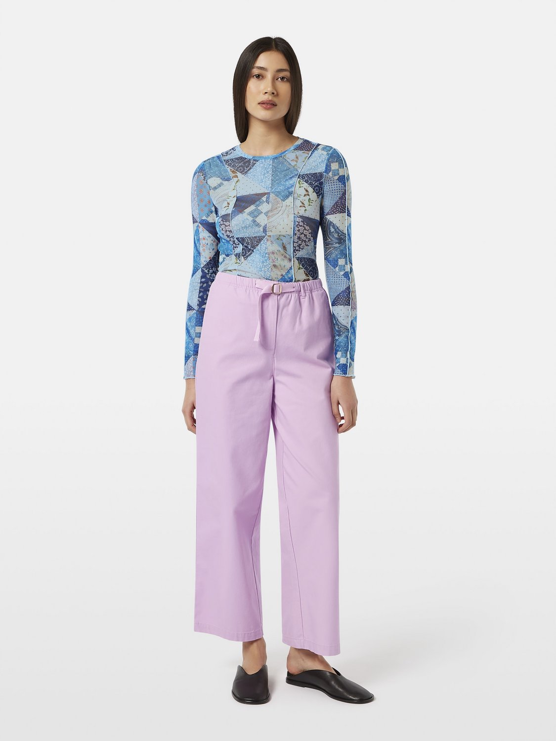 Quilted Print Mesh Long Sleeve Shirt