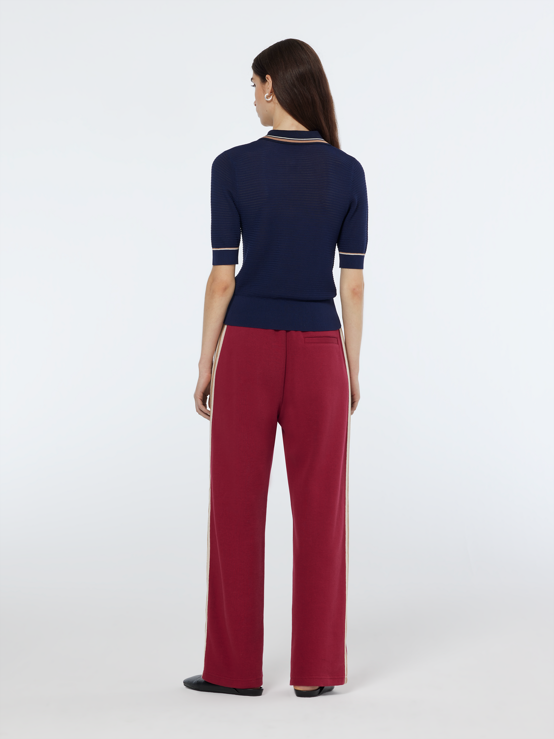 Pointelle Collared Knit Top