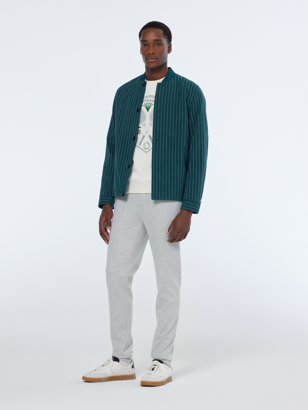 Pinstriped Cotton-Blend Button Up Jacket