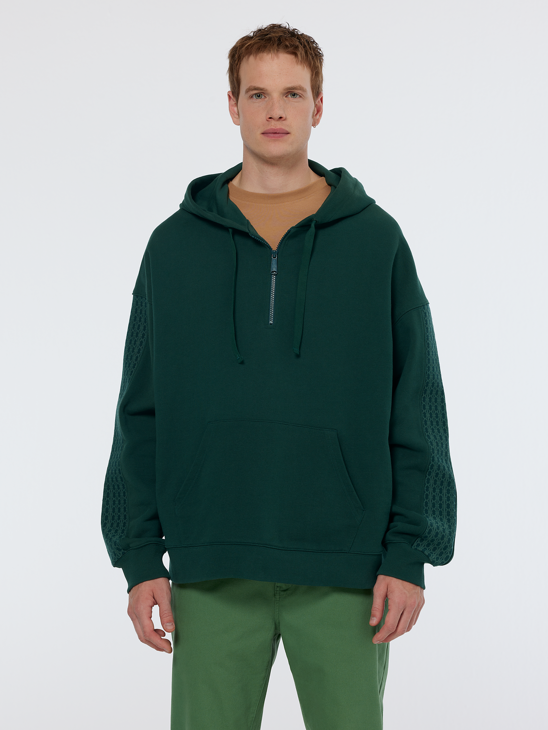 Rib Insert Half-Zip Loose Fit Artwork Hoodie