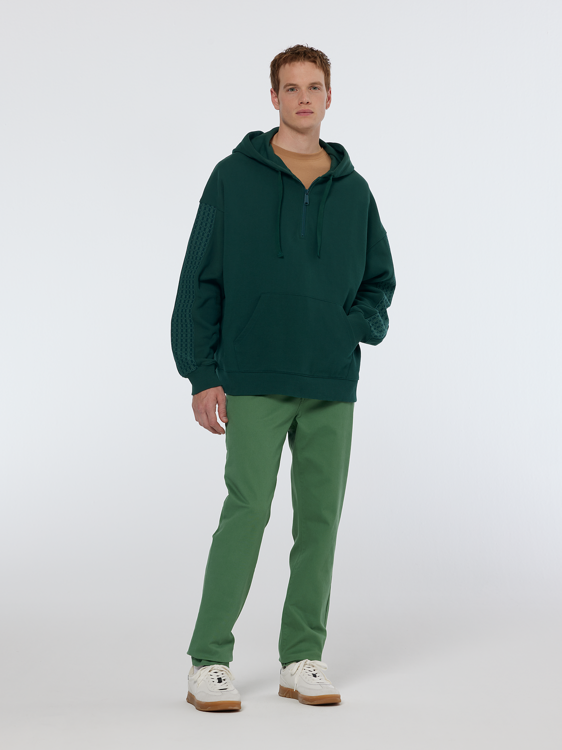 Rib Insert Half-Zip Loose Fit Artwork Hoodie