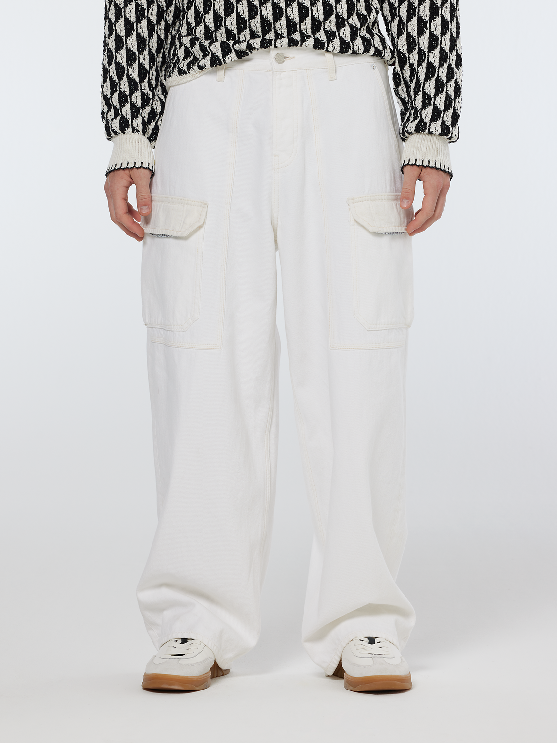 The Daze Loose Fit Cargo Jeans | Faded White