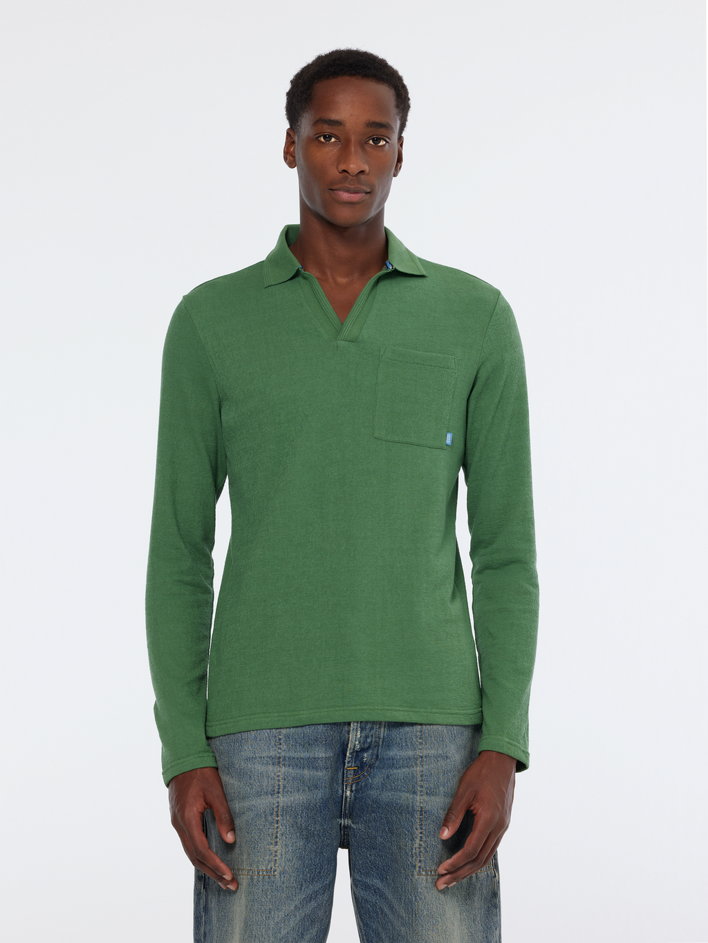Relaxed Fit Long Sleeve Front Pocket Polo