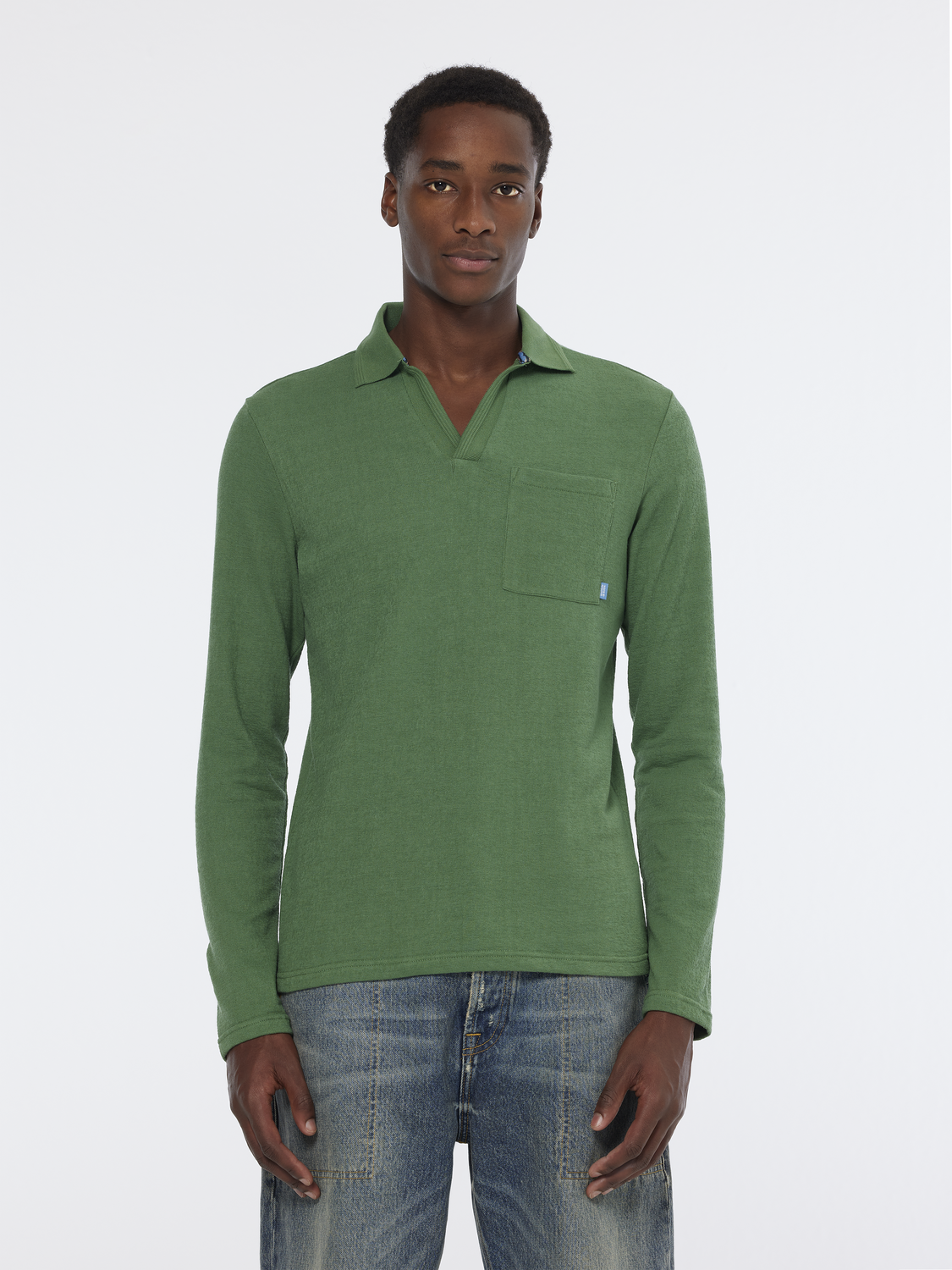 Relaxed Fit Long Sleeve Front Pocket Polo