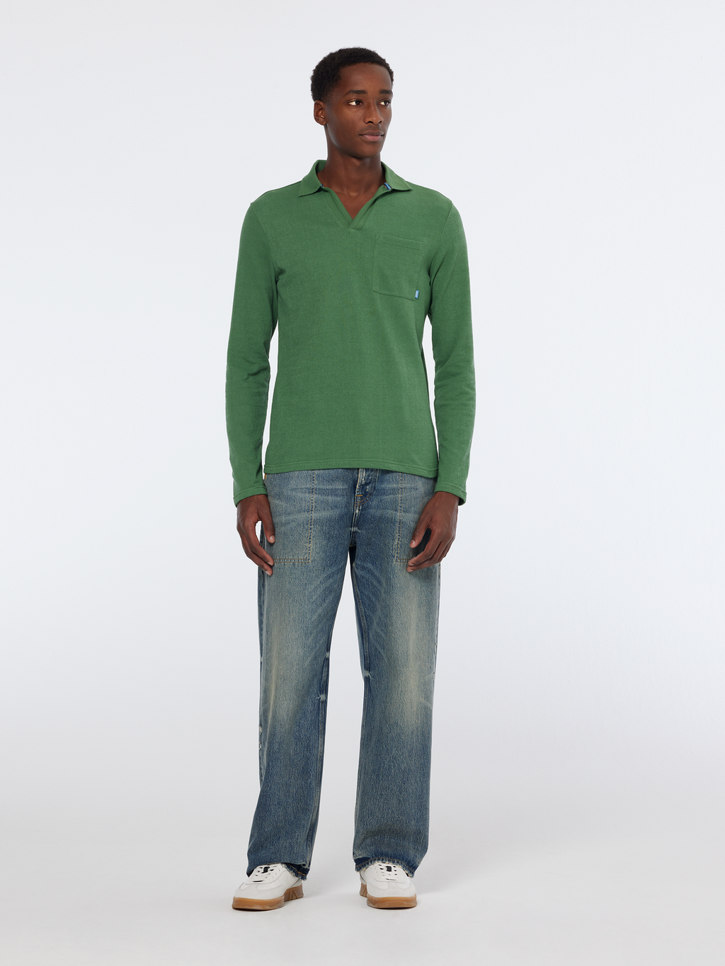 Relaxed Fit Long Sleeve Front Pocket Polo