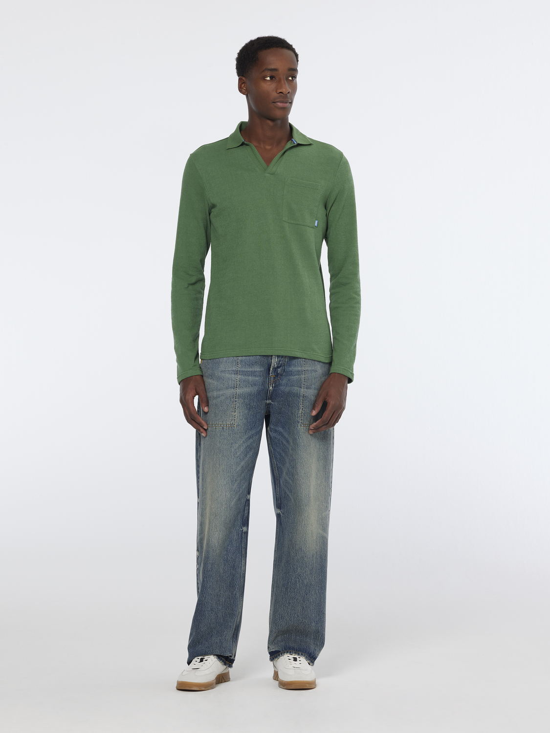 Relaxed Fit Long Sleeve Front Pocket Polo