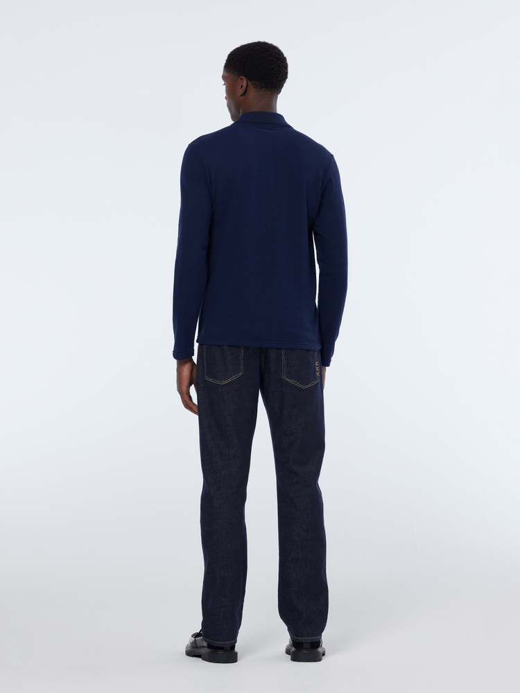 Relaxed Fit Front Pocket Long Sleeve Polo